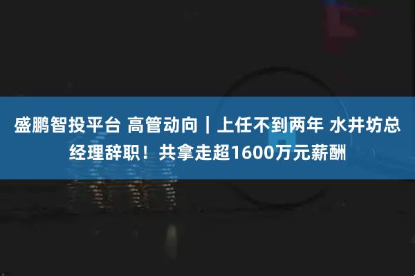 盛鹏智投平台 高管动向｜上任不到两年 水井坊总经理辞职！共拿走超1600万元薪酬